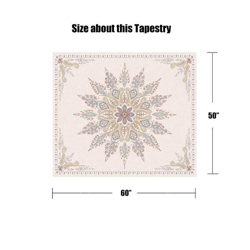 Neasow Bohemian Tapestry Wall Hanging, Beige White Floral Tapestry with Medallion Print Bedroom Boho Home Decor, WhiteSimple, Small 50Ã—60 inches - Image 3